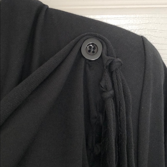 Black Buttoned Slouch Neck Cardigan with Fringe - Picture 4 of 6